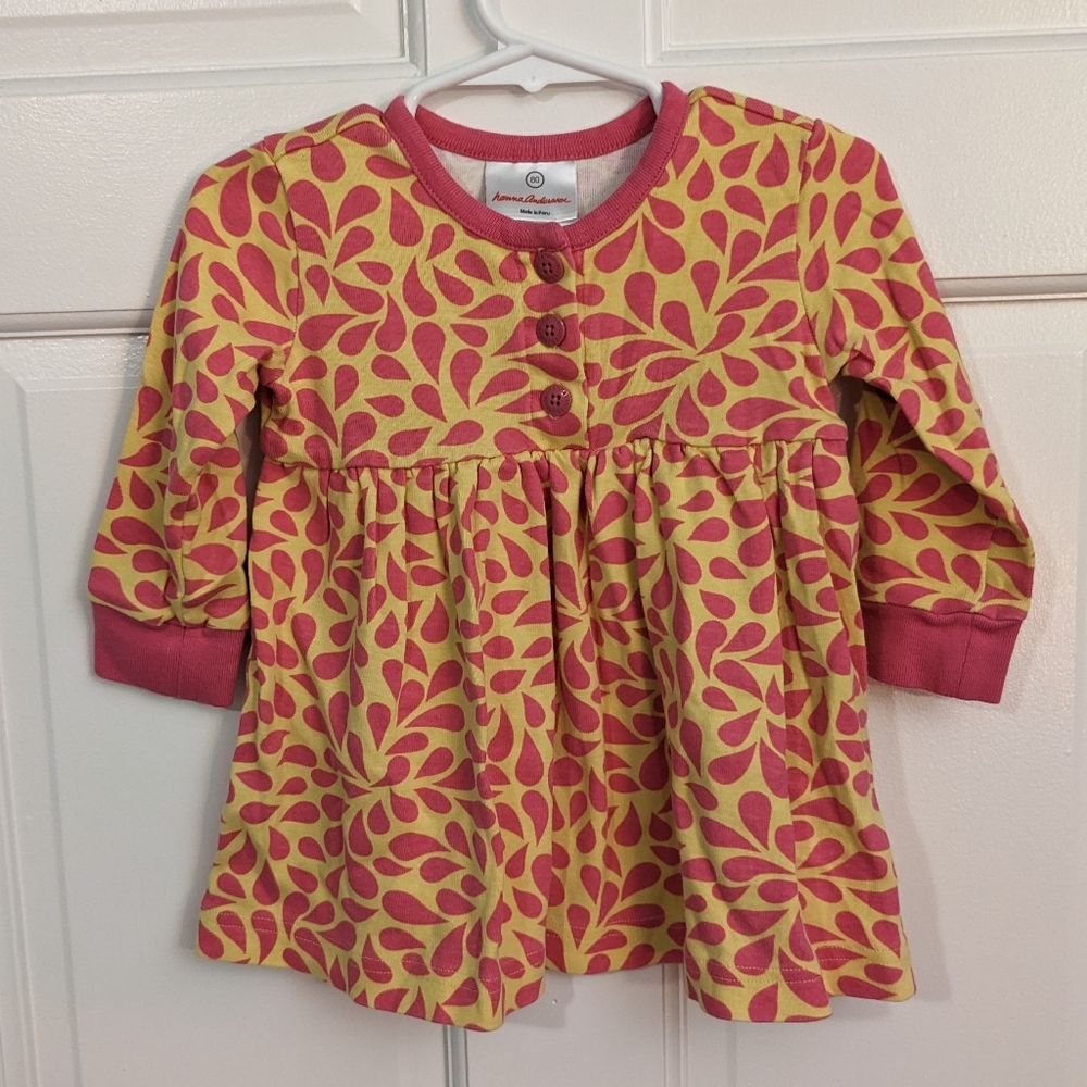 Hanna Andersson bright pink & yellow long sleeve dress, 18-24 months (80…
